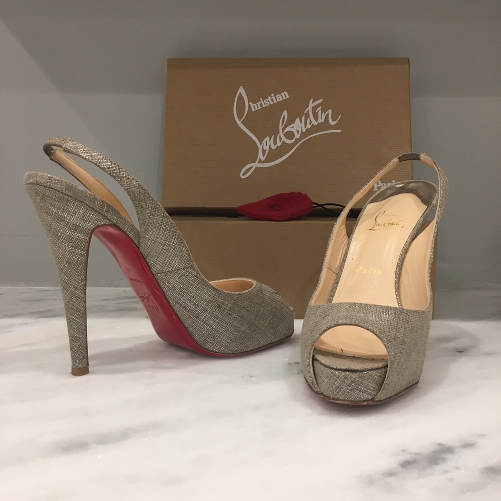 Authentic Christian Louboutin silver sling back heels